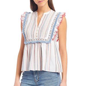 Ella Moss Natalia Ruffle Baby Doll Top Sleeveless Fringe Size Large L EUC L2191